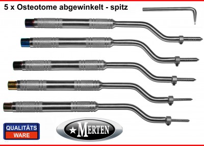 5 Osteotome  im SET Osteotomes Offset Osteotom abgewinkelt spitz - farbcodiert