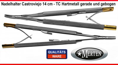 2 x Nadelhalter Castroviejo Mikro  TC Hartmetall - 14 cm Länge - gebogen und gerade