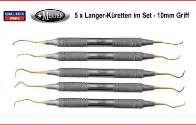 5 Langer Küretten Titannitrid beschichtet 10 mm Ergo-Griff leicht