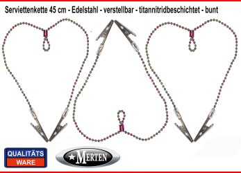 3 x Serviettenkette - Lätzchenkette - Kugelkette 45cm - bunt Edelstahl - verstellbar