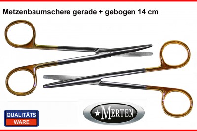 2 x Metzenbaum Schere gerade + gebogen 14 cm - TC Hartmetall  / PERMA CUT