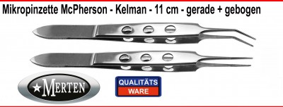 2 x  Mikro-Pinzette McPherson Kelman gerade und gebogen 11 cm
