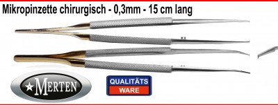 2 x feine Mikro-Pinzette 15 cm   0,3 mm  CHIRURGISCH gerade und abgewinkelt