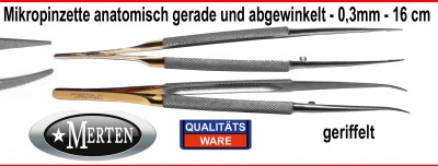 2 x feine Mikropinzette 15 cm - nicht geriffelt   0,3 mm  ANATOMISCH