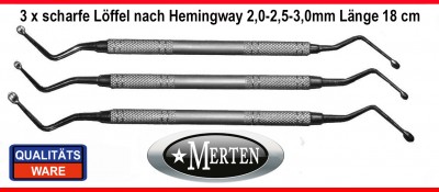3 verschiedene  scharfe Löffel Hemingway - Küretten im Set Neu - sharp spoon