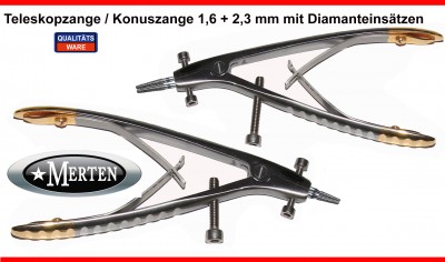 2 x Teleskopkronenzange Konuskronenzange + diamantierte Einsätzen 2,3mm + 1,6 mm